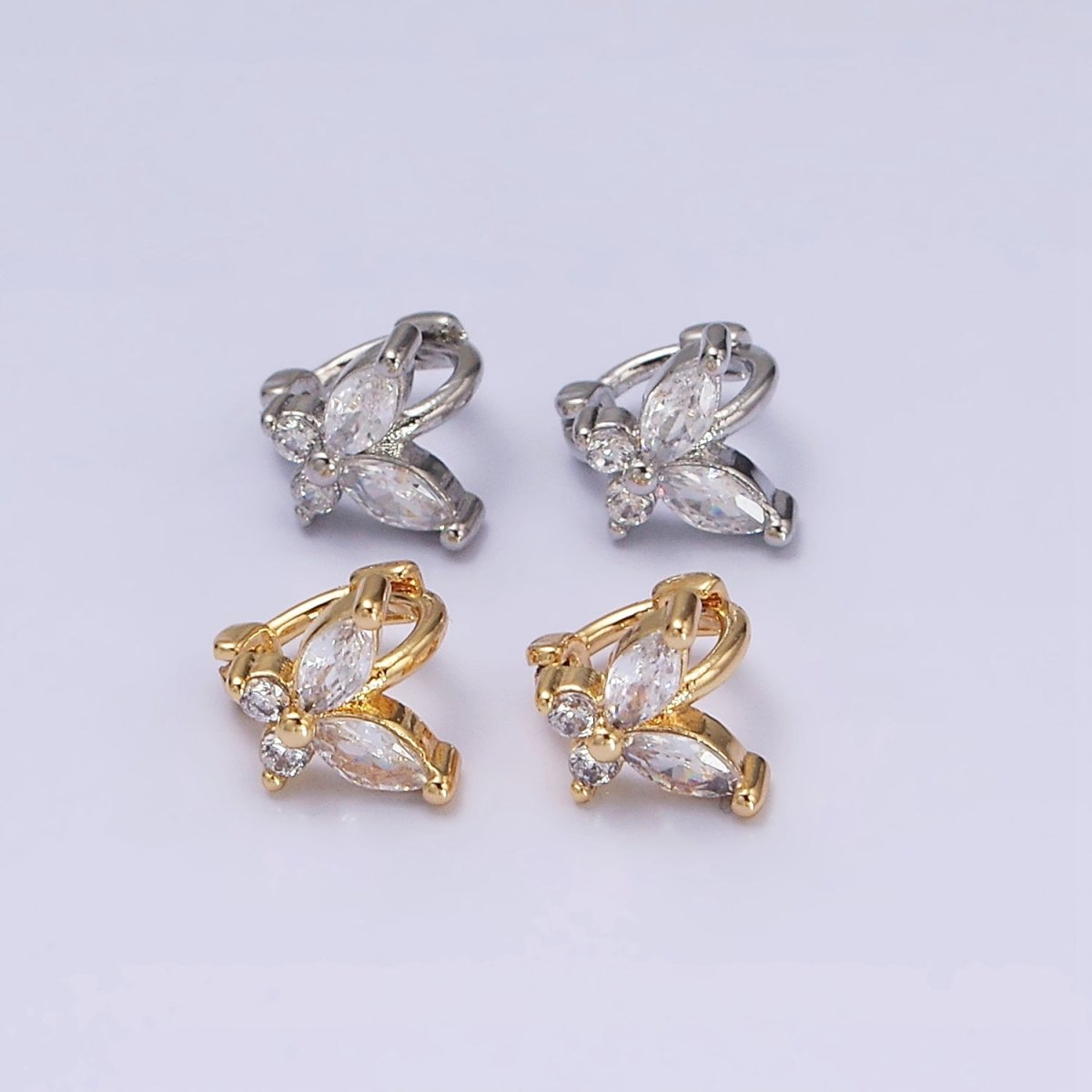 16K Gold Filled Clear CZ Butterfly Mariposa 7mm Cartilage Mini Earrings