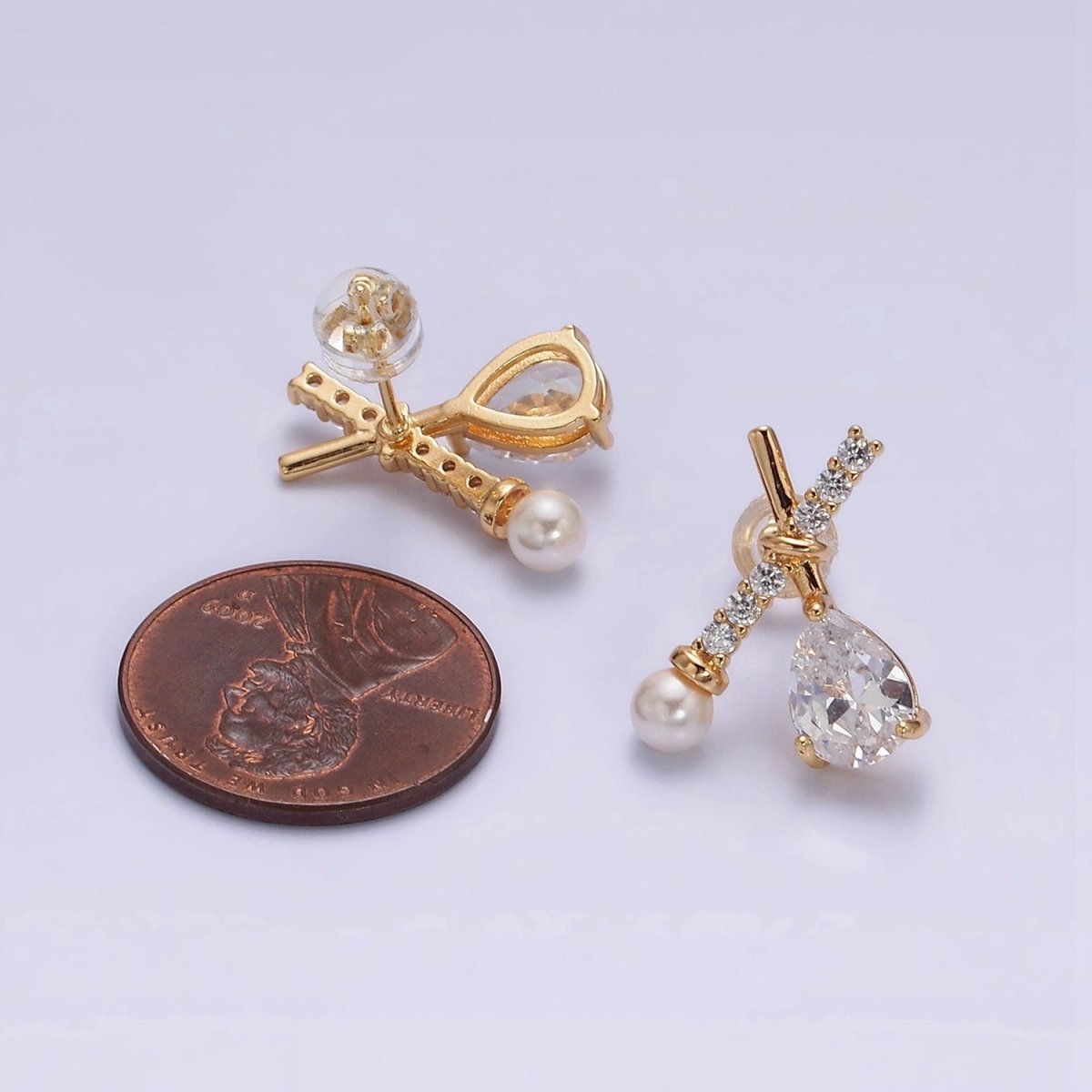 16K Gold Filled Clear CZ Micro Paved X Claw Double Band Stud Earrings