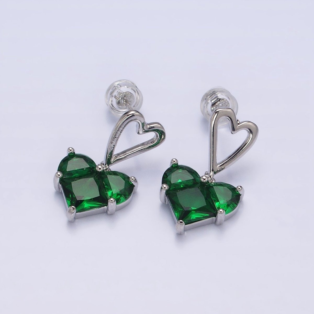 Everyday Gold-Filled Clear, Green, Pink, Blue, Purple, Red CZ Pixel Heart Drop Stud Earrings in Gold or Silver