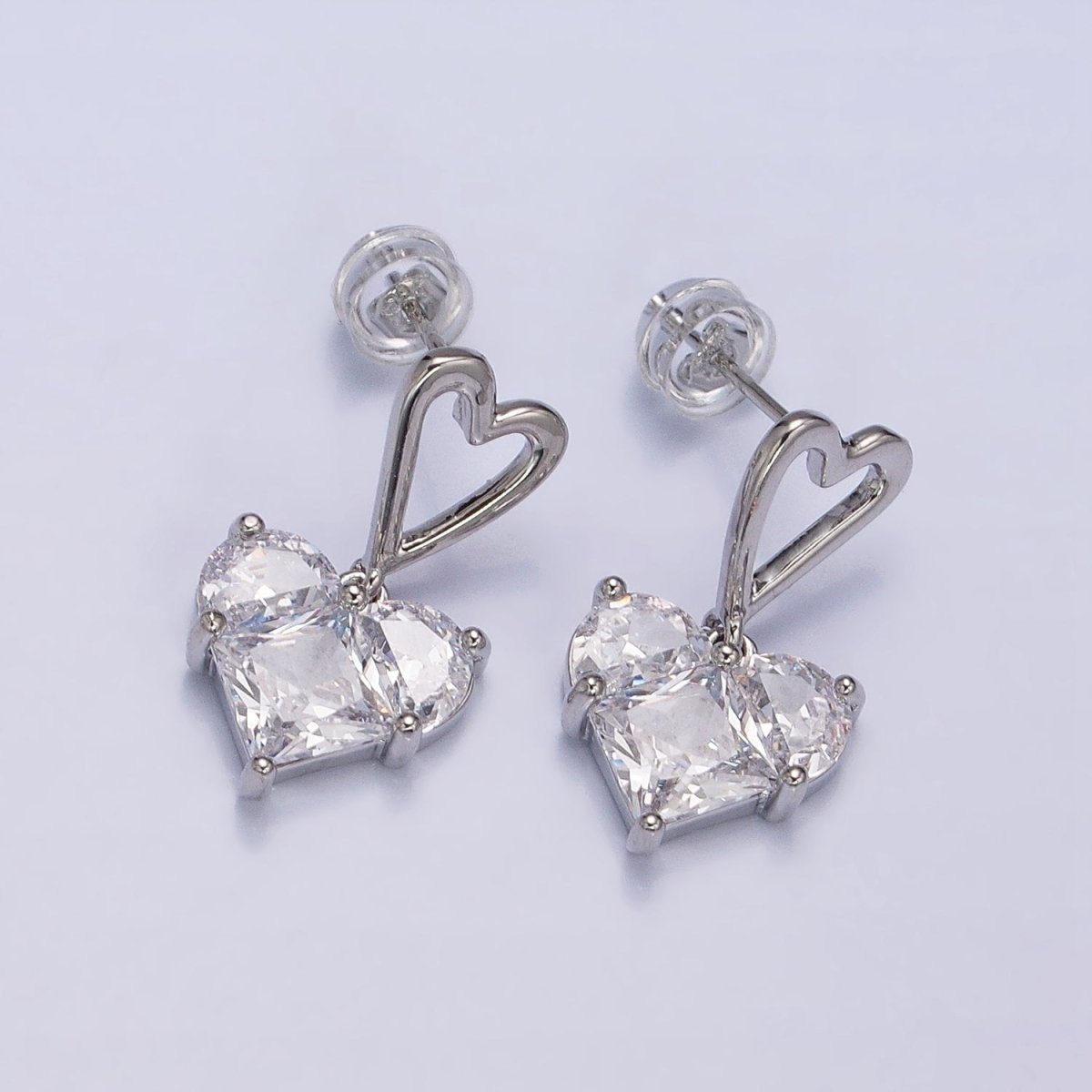 Everyday Gold-Filled Clear, Green, Pink, Blue, Purple, Red CZ Pixel Heart Drop Stud Earrings in Gold or Silver