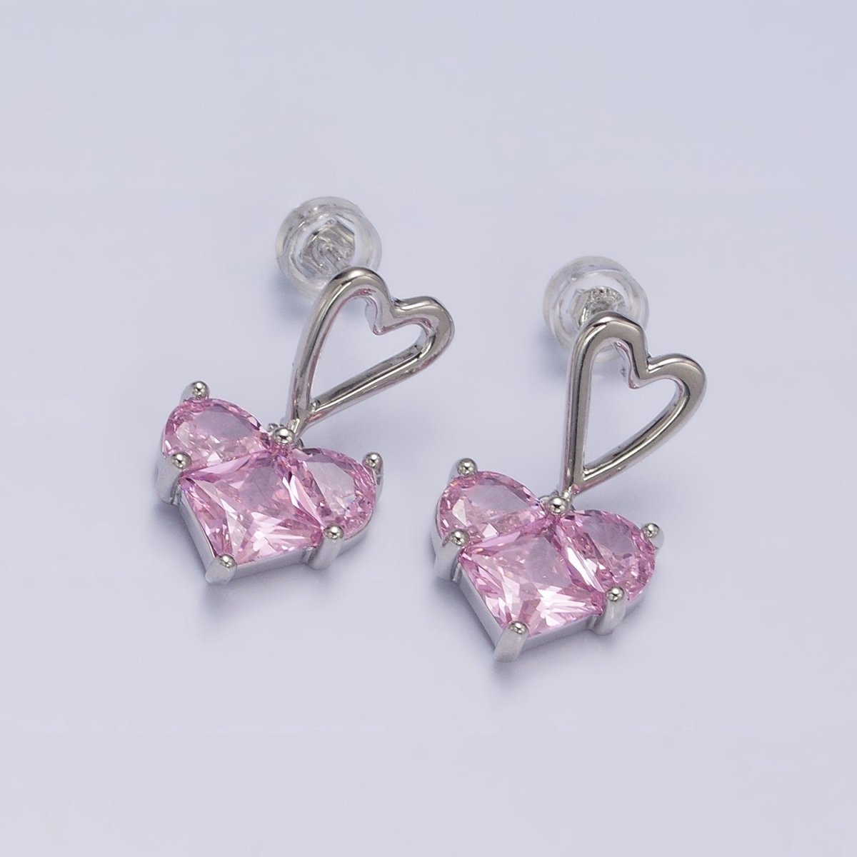 Everyday Gold-Filled Clear, Green, Pink, Blue, Purple, Red CZ Pixel Heart Drop Stud Earrings in Gold or Silver