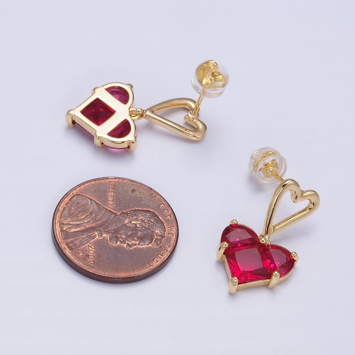 Everyday Gold-Filled Clear, Green, Pink, Blue, Purple, Red CZ Pixel Heart Drop Stud Earrings in Gold or Silver