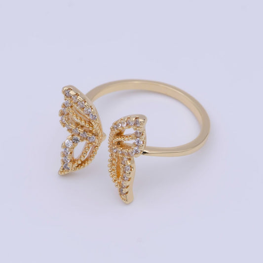 Dainty 16K Gold Filled Clear Micro Pave CZ Open Butterfly Ring in Gold & Silver