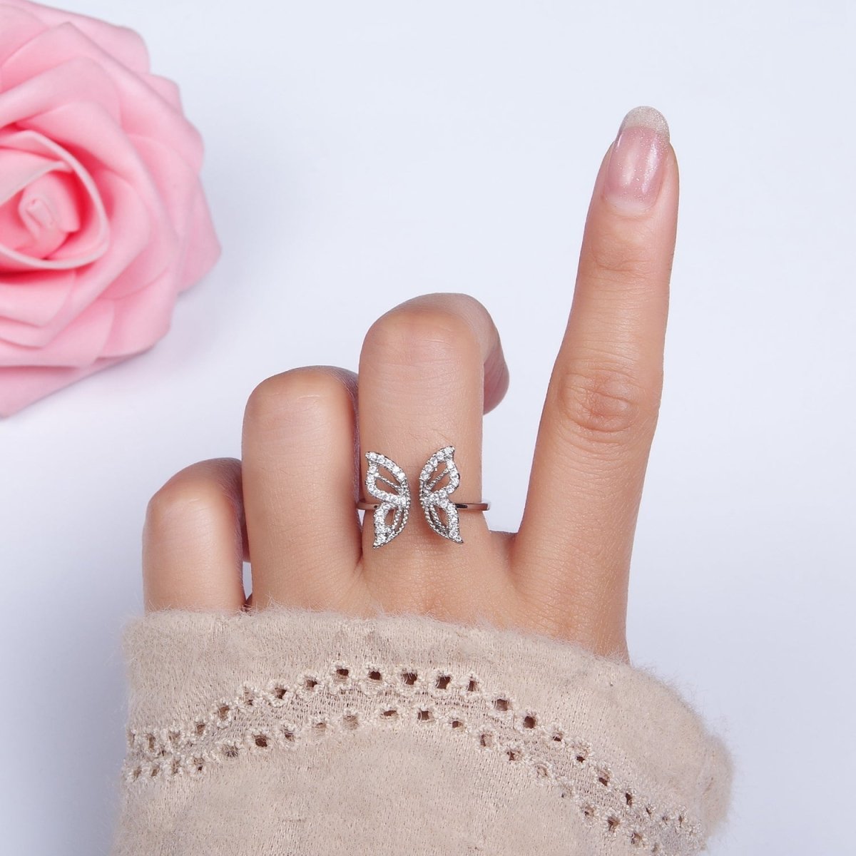 Dainty 16K Gold Filled Clear Micro Pave CZ Open Butterfly Ring in Gold & Silver