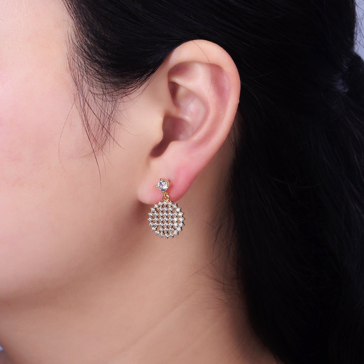 16K Gold Filled Clear Micro Pave CZ Round Drop Stud Earrings