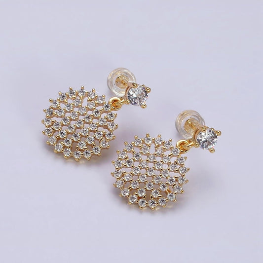 16K Gold Filled Clear Micro Pave CZ Round Drop Stud Earrings