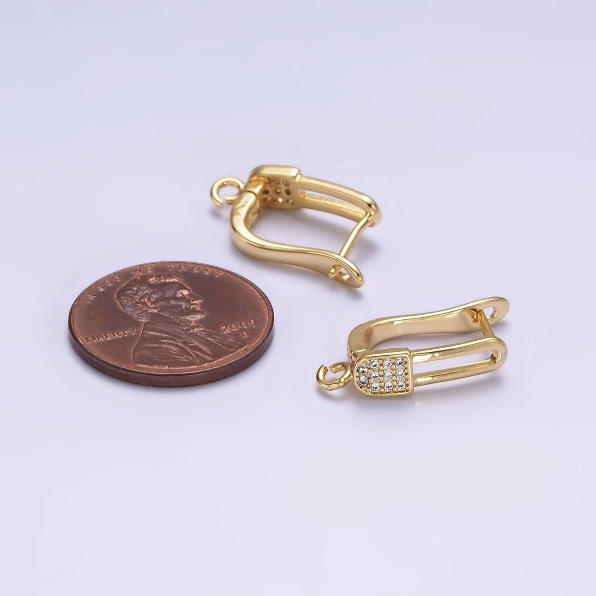 Gold Filled Clear Micro Pave CZ Safety Pin Oblong Open Loop English Lock Findings