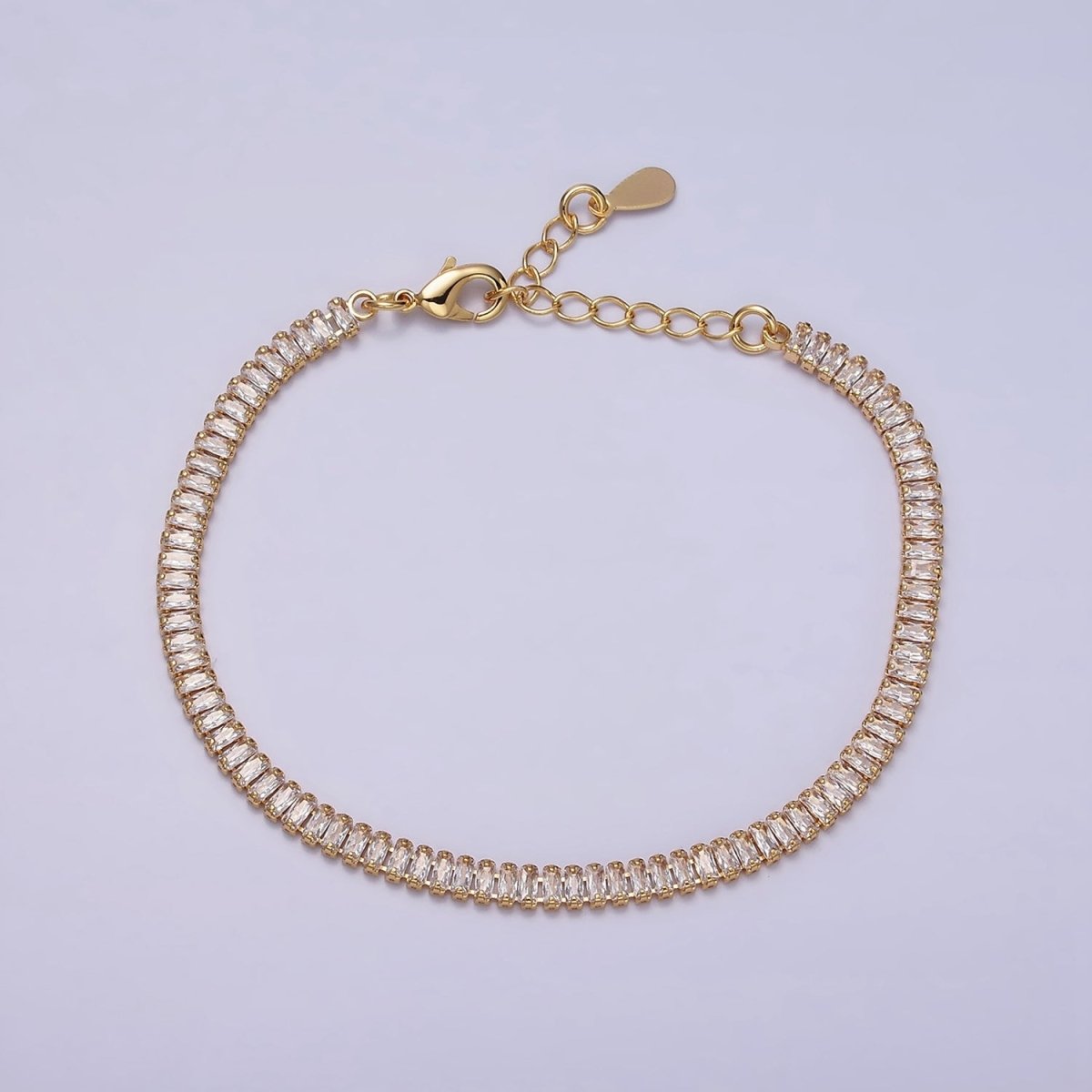 Everyday Gold-Filled Clear, Pink Baguette CZ 3.5mm Tennis Chain 6.5 Inch Stackable Bracelet