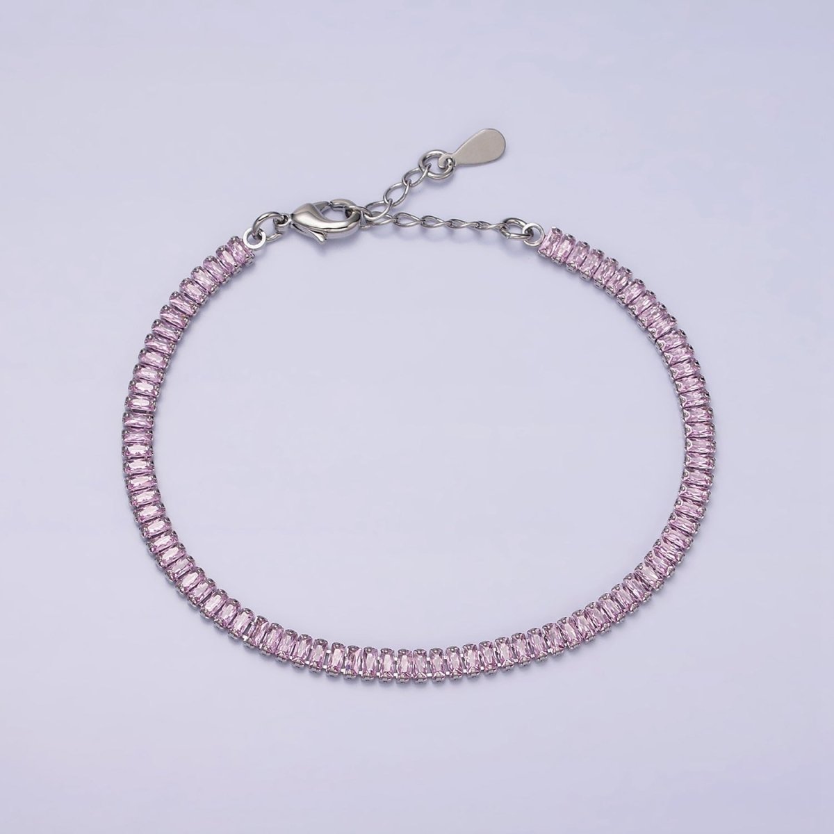 Everyday Gold-Filled Clear, Pink Baguette CZ 3.5mm Tennis Chain 6.5 Inch Stackable Bracelet