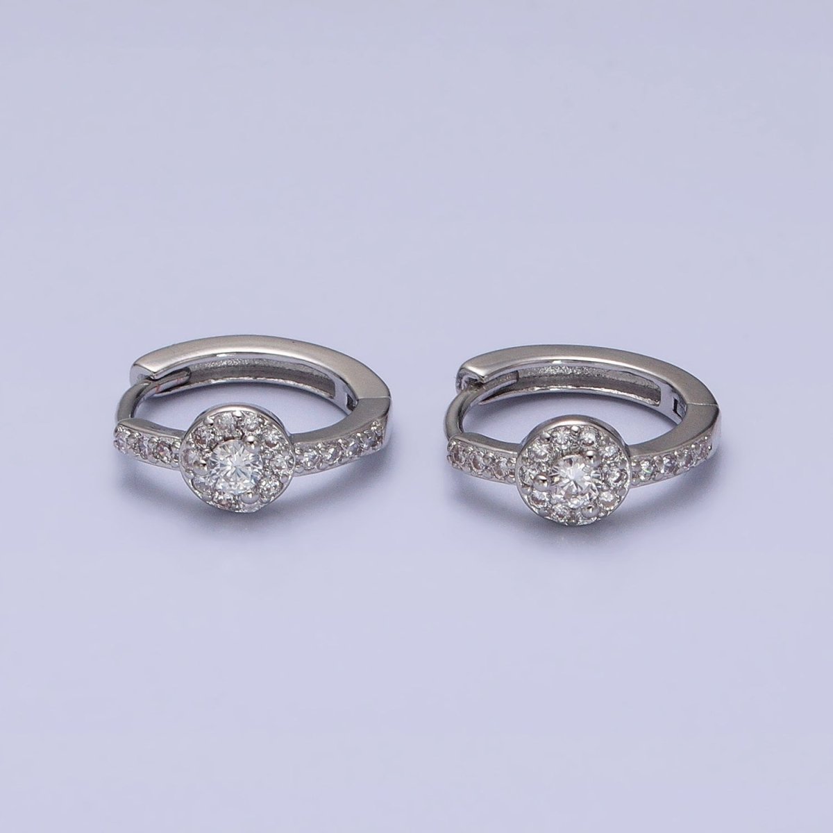 16K Gold Filled Clear, Purple Round CZ Micro Paved 13mm Huggie Earrings in Gold & Silver