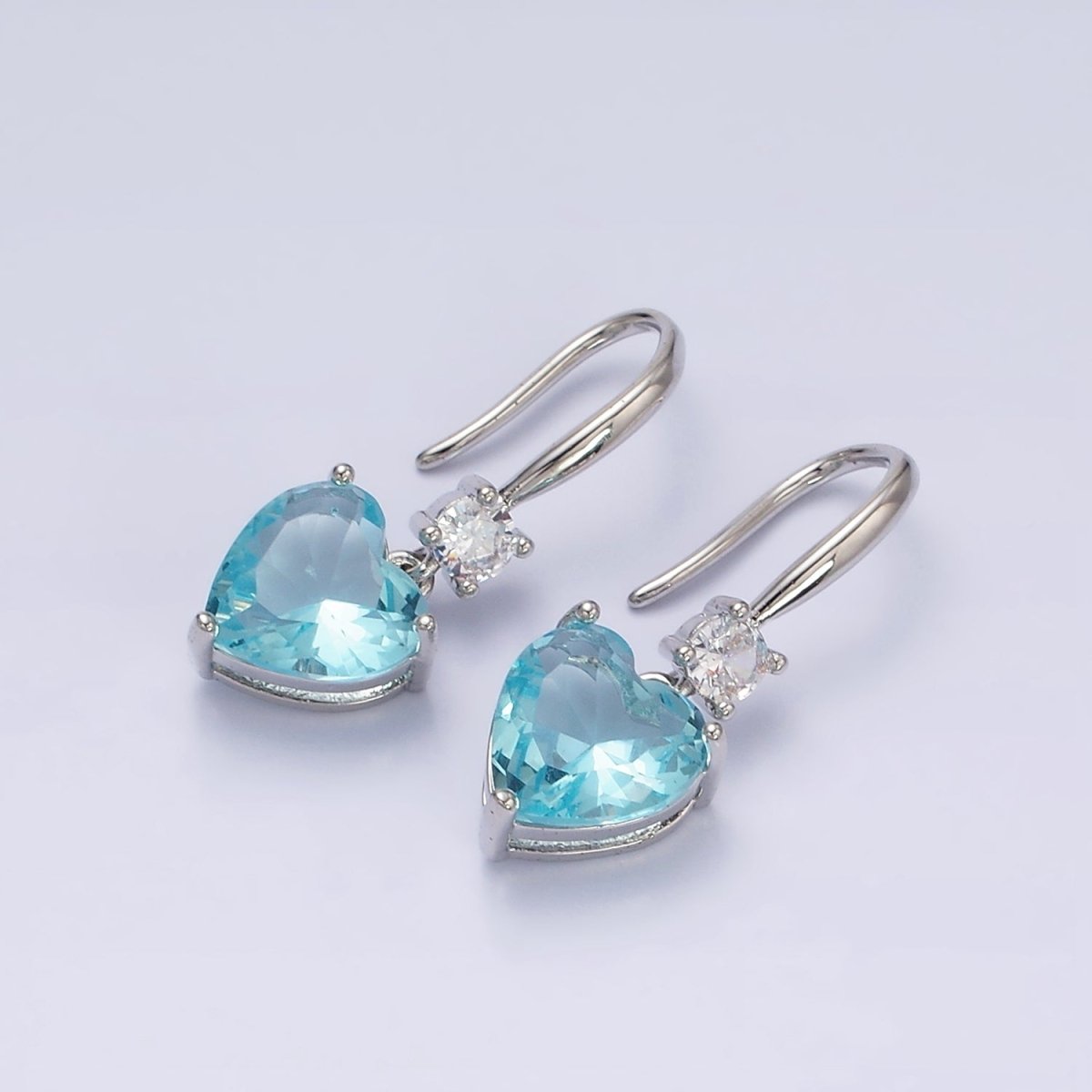 Everyday Gold-Filled Clear, Red, Pink, Green, Blue Heart CZ French Hook Earrings in Gold or Silver