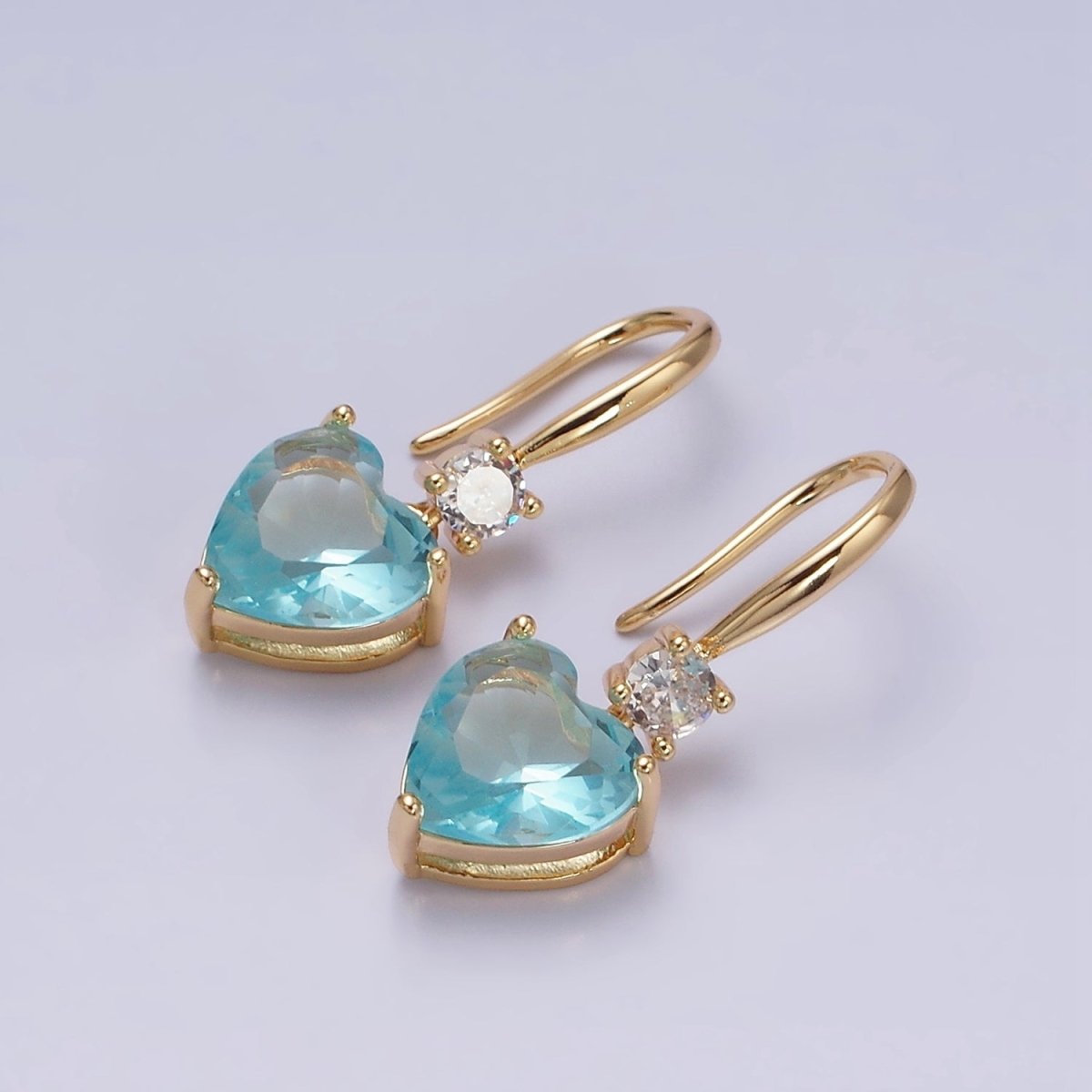 Everyday Gold-Filled Clear, Red, Pink, Green, Blue Heart CZ French Hook Earrings in Gold or Silver