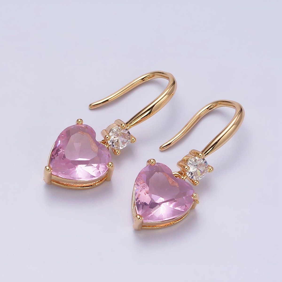 Everyday Gold-Filled Clear, Red, Pink, Green, Blue Heart CZ French Hook Earrings in Gold or Silver