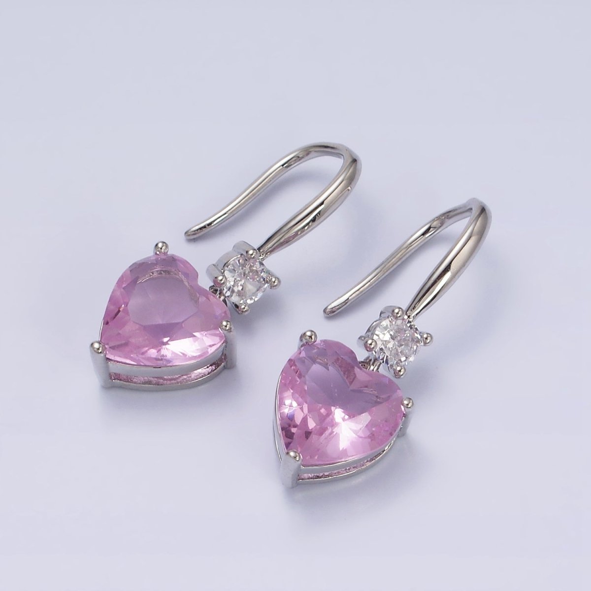 Everyday Gold-Filled Clear, Red, Pink, Green, Blue Heart CZ French Hook Earrings in Gold or Silver