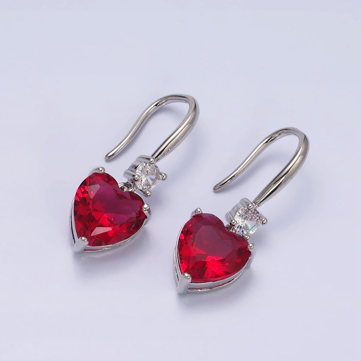 Everyday Gold-Filled Clear, Red, Pink, Green, Blue Heart CZ French Hook Earrings in Gold or Silver
