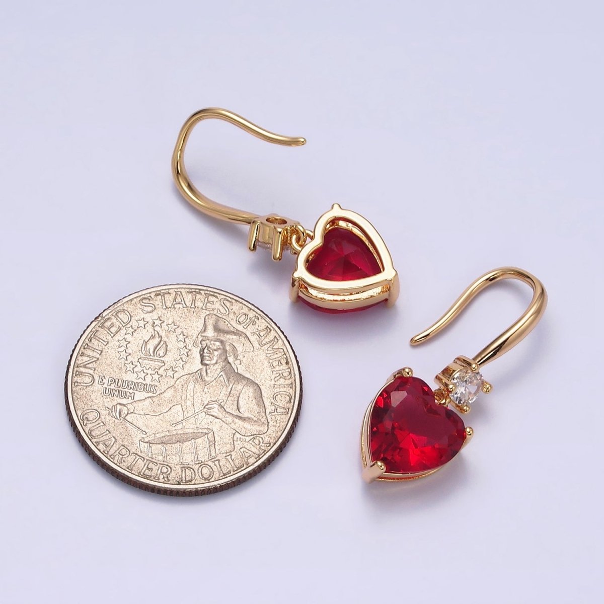 Everyday Gold-Filled Clear, Red, Pink, Green, Blue Heart CZ French Hook Earrings in Gold or Silver