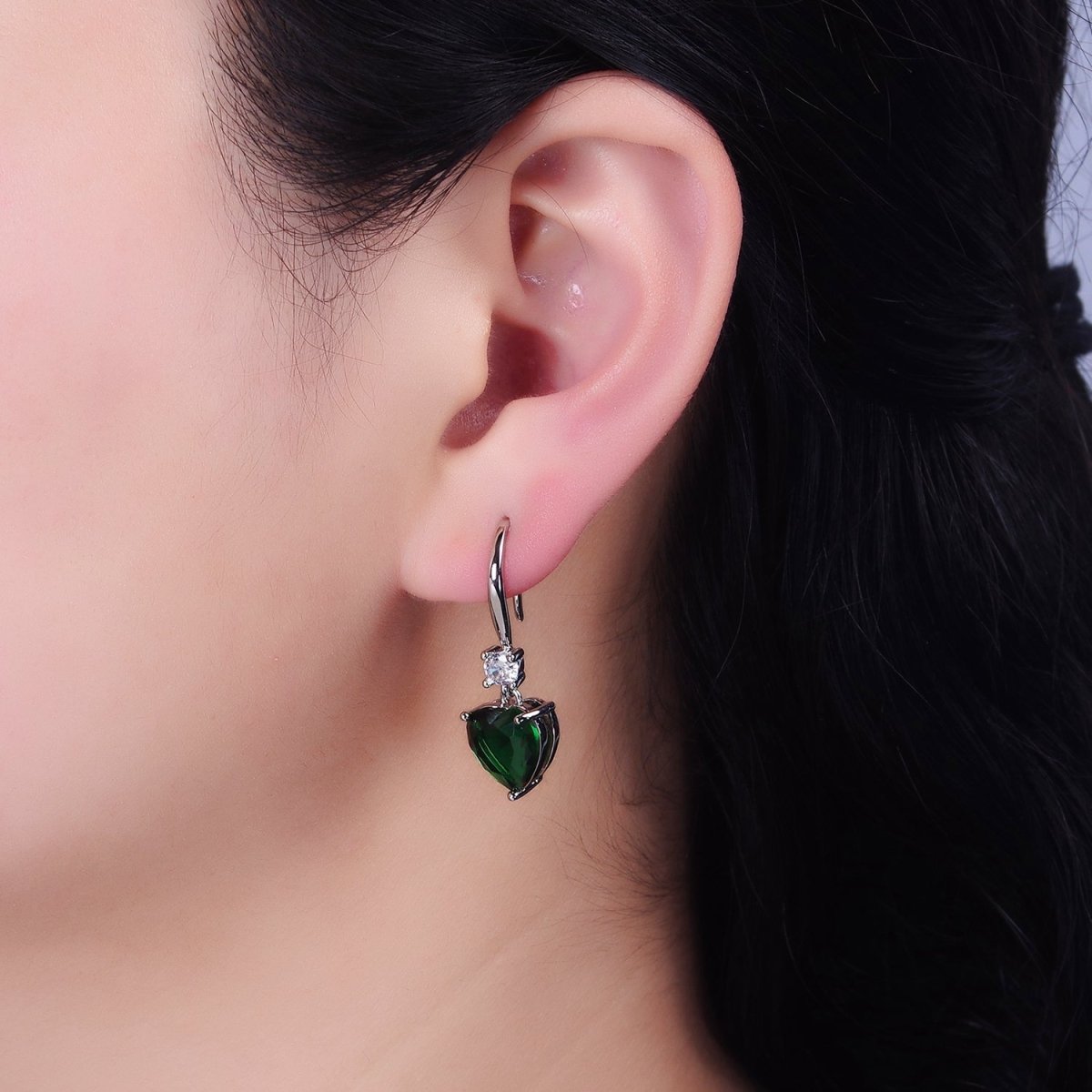 Everyday Gold-Filled Clear, Red, Pink, Green, Blue Heart CZ French Hook Earrings in Gold or Silver