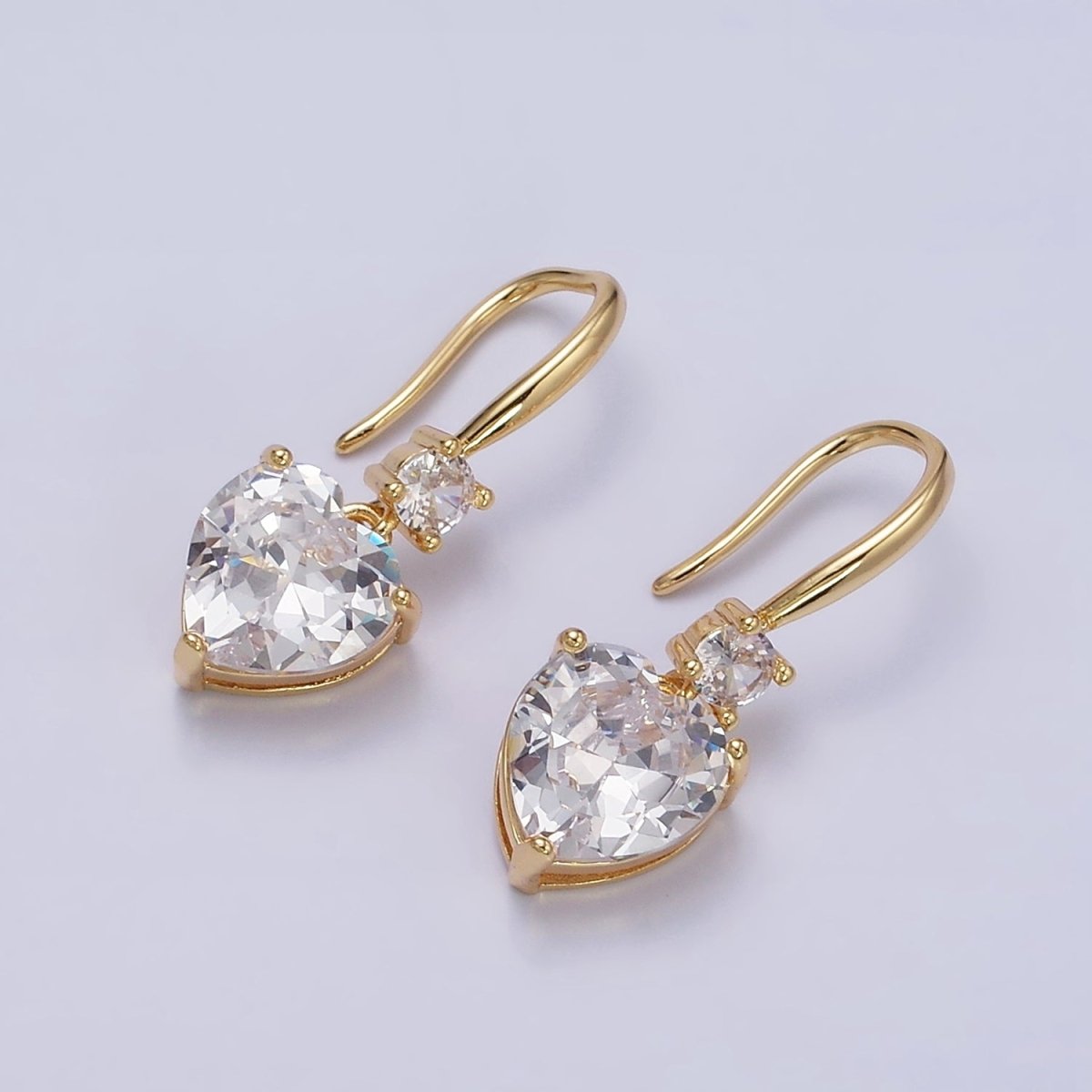 Everyday Gold-Filled Clear, Red, Pink, Green, Blue Heart CZ French Hook Earrings in Gold or Silver
