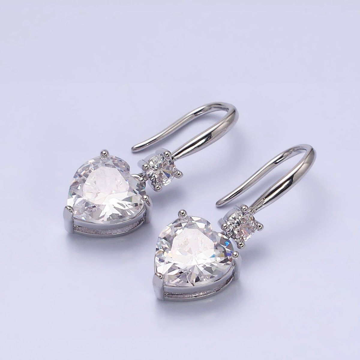 Everyday Gold-Filled Clear, Red, Pink, Green, Blue Heart CZ French Hook Earrings in Gold or Silver