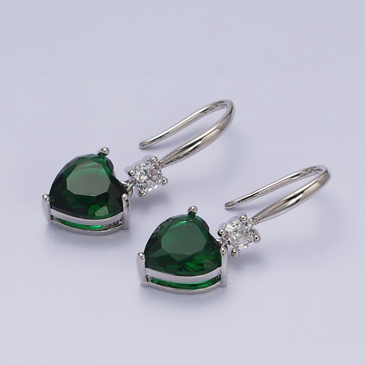 Everyday Gold-Filled Clear, Red, Pink, Green, Blue Heart CZ French Hook Earrings in Gold or Silver