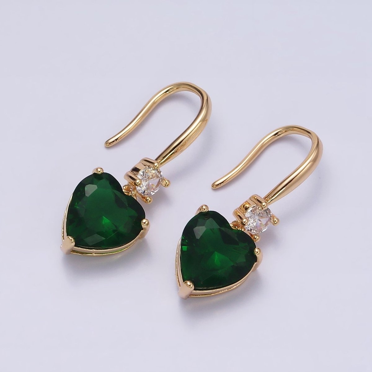 Everyday Gold-Filled Clear, Red, Pink, Green, Blue Heart CZ French Hook Earrings in Gold or Silver