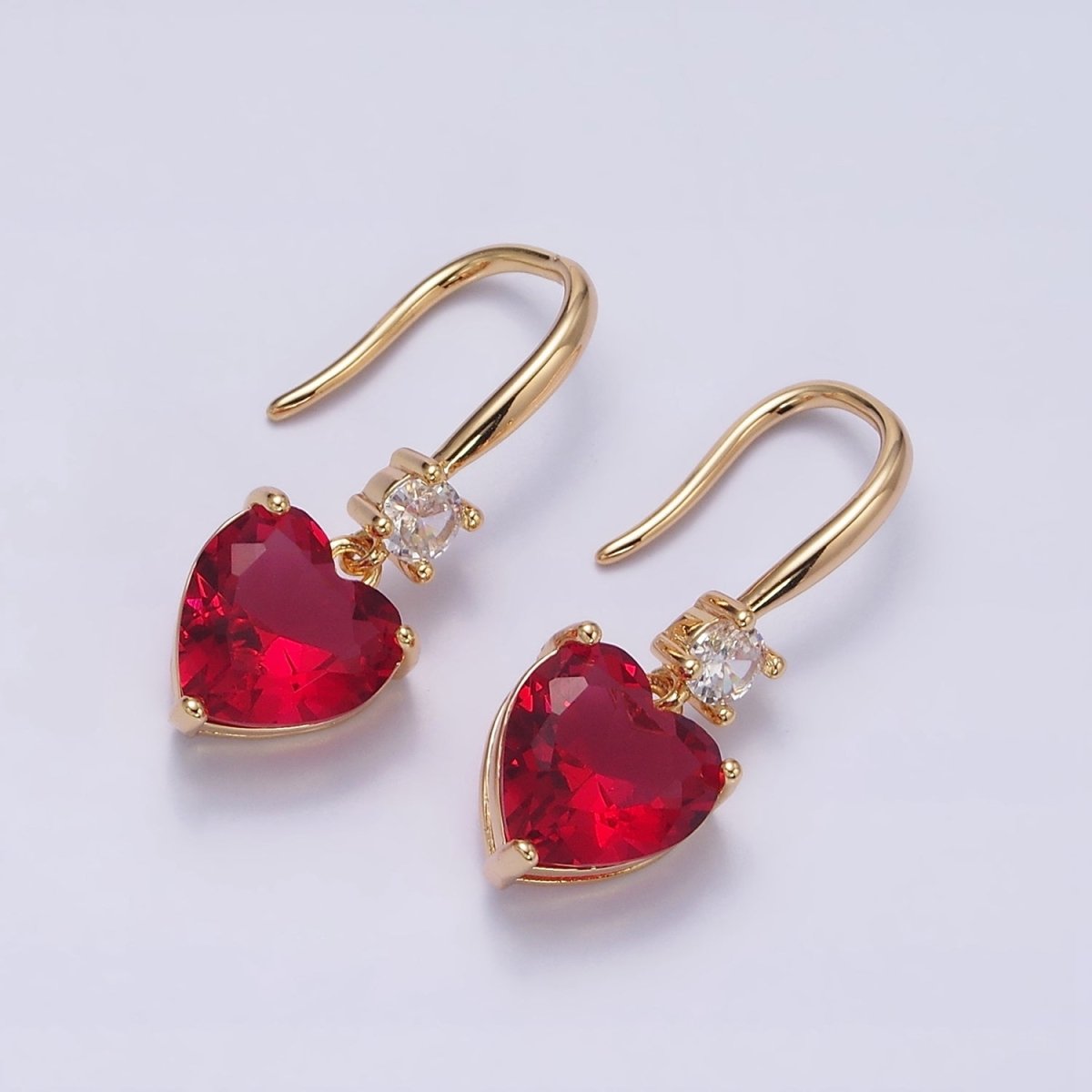 Everyday Gold-Filled Clear, Red, Pink, Green, Blue Heart CZ French Hook Earrings in Gold or Silver