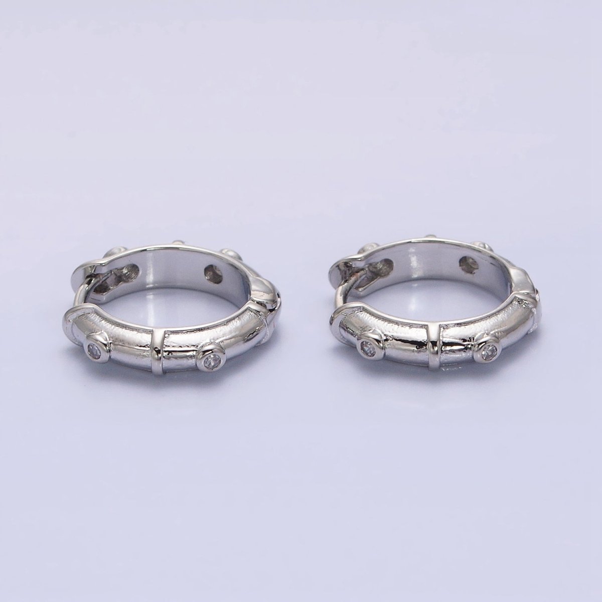 16K Gold Filled CZ Dotted 15mm Huggie Hoop Earrings in Gold & Silver
