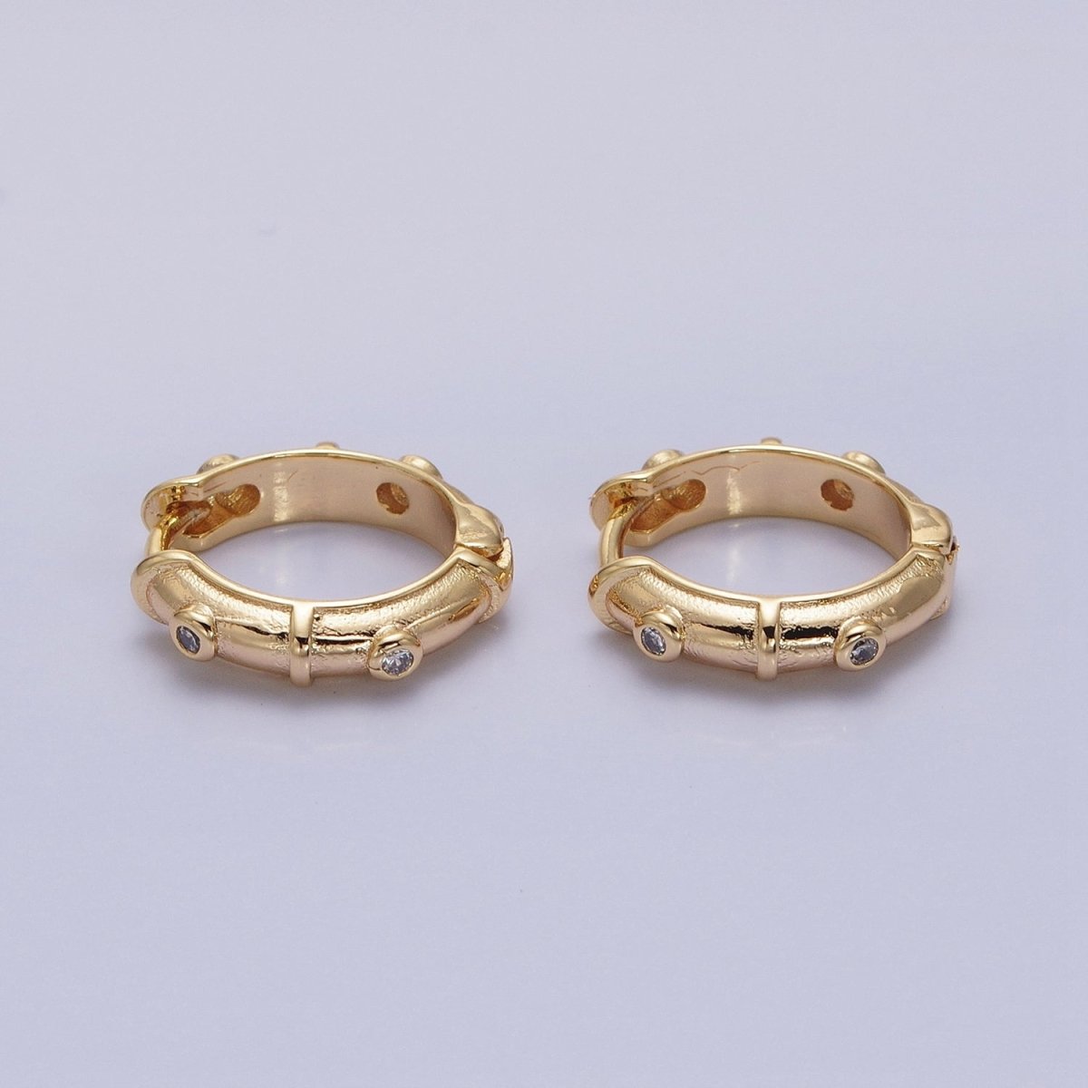 16K Gold Filled CZ Dotted 15mm Huggie Hoop Earrings in Gold & Silver