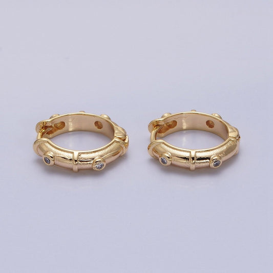 16K Gold Filled CZ Dotted 15mm Huggie Hoop Earrings in Gold & Silver