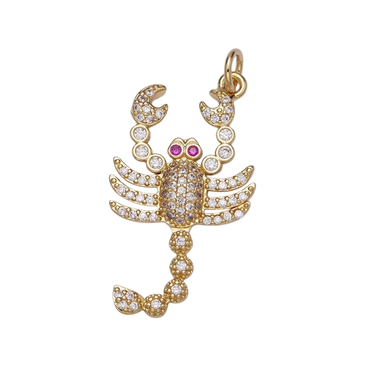 Gold Filled CZ Fuchsia-Eyed 27.5mm or 33.8mm Lobster Scorpion Animal Micro Pave Charm in Gold or Silver