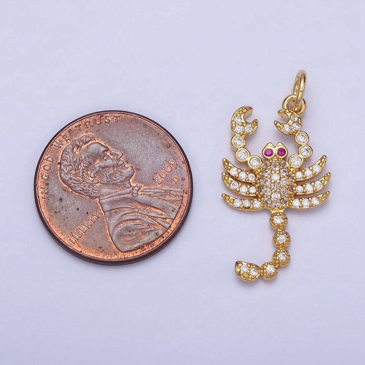 Gold Filled CZ Fuchsia-Eyed 27.5mm or 33.8mm Lobster Scorpion Animal Micro Pave Charm in Gold or Silver
