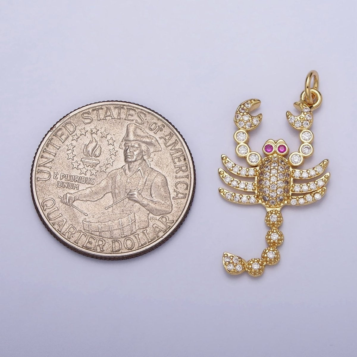 Gold Filled CZ Fuchsia-Eyed 27.5mm or 33.8mm Lobster Scorpion Animal Micro Pave Charm in Gold or Silver