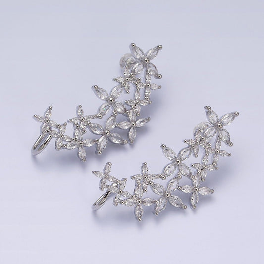 16K Gold Filled CZ Marquise Flower Butterfly Ear Cuff Stud Earrings in Gold & Silver