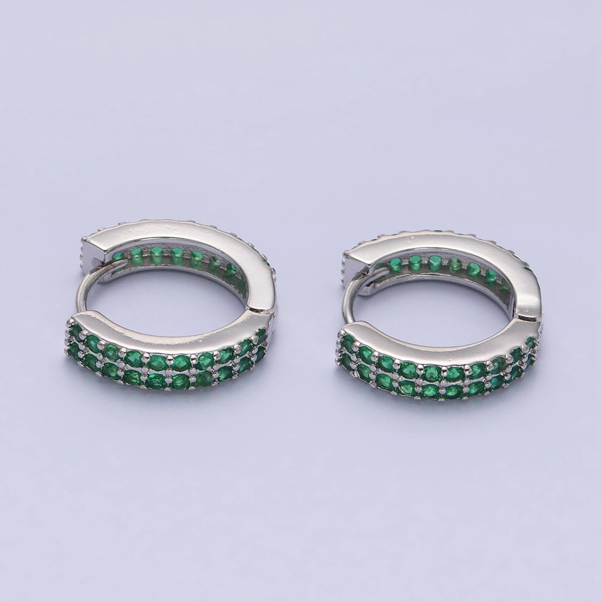 16K Gold Filled Double Green Micro Pave CZ 16mm Huggie Earrings in Gold & Silver