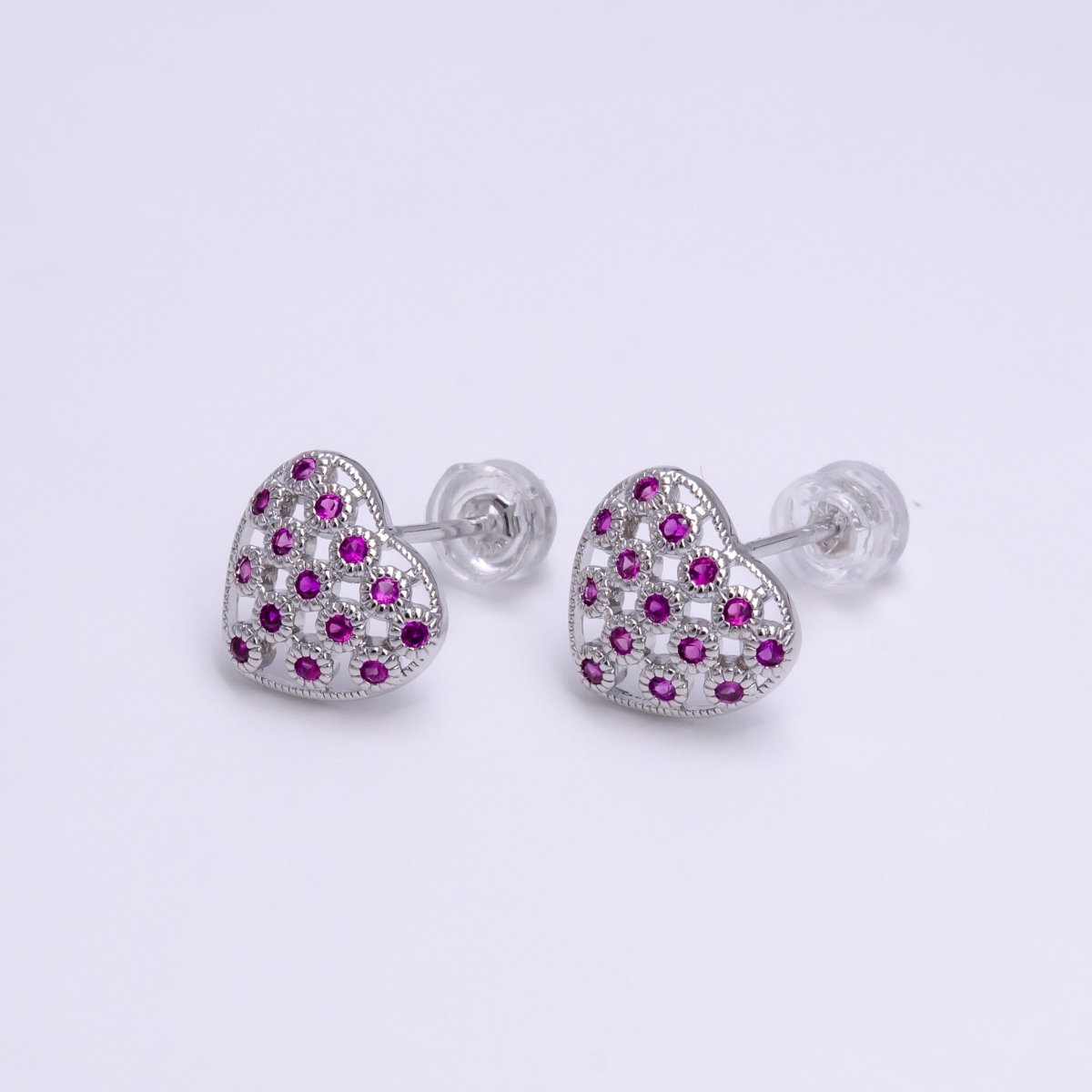 Sweet Gold Filled Fuchsia CZ Open Heart 10mm Stud Earrings in Gold & Silver