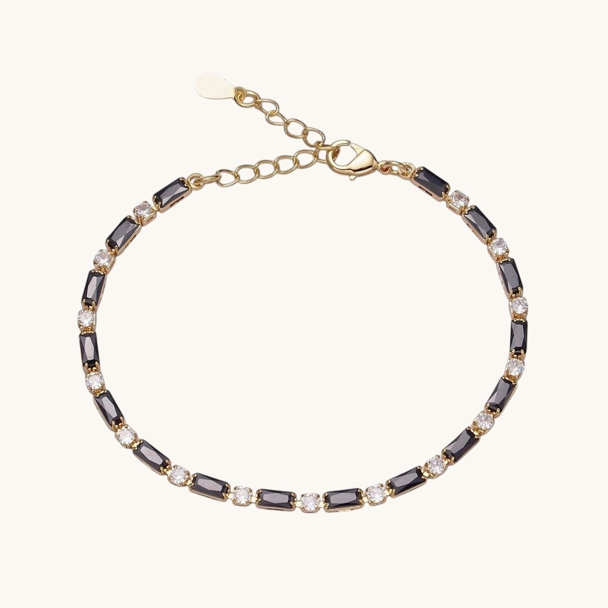 16K Gold Filled Green, Checkered, Black, Clear, Pink 2.5mm Baguette Round CZ 6.5 Inch Tennis Chain Bracelet