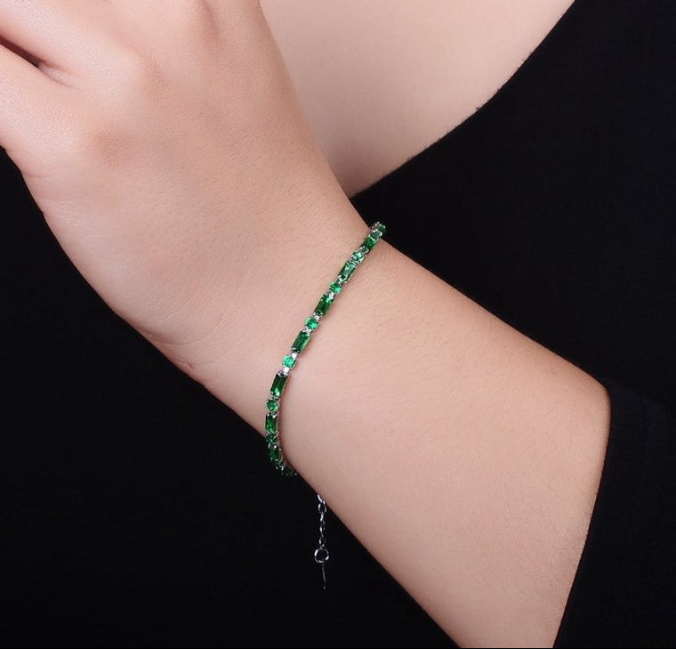 16K Gold Filled Green, Checkered, Black, Clear, Pink 2.5mm Baguette Round CZ 6.5 Inch Tennis Chain Bracelet