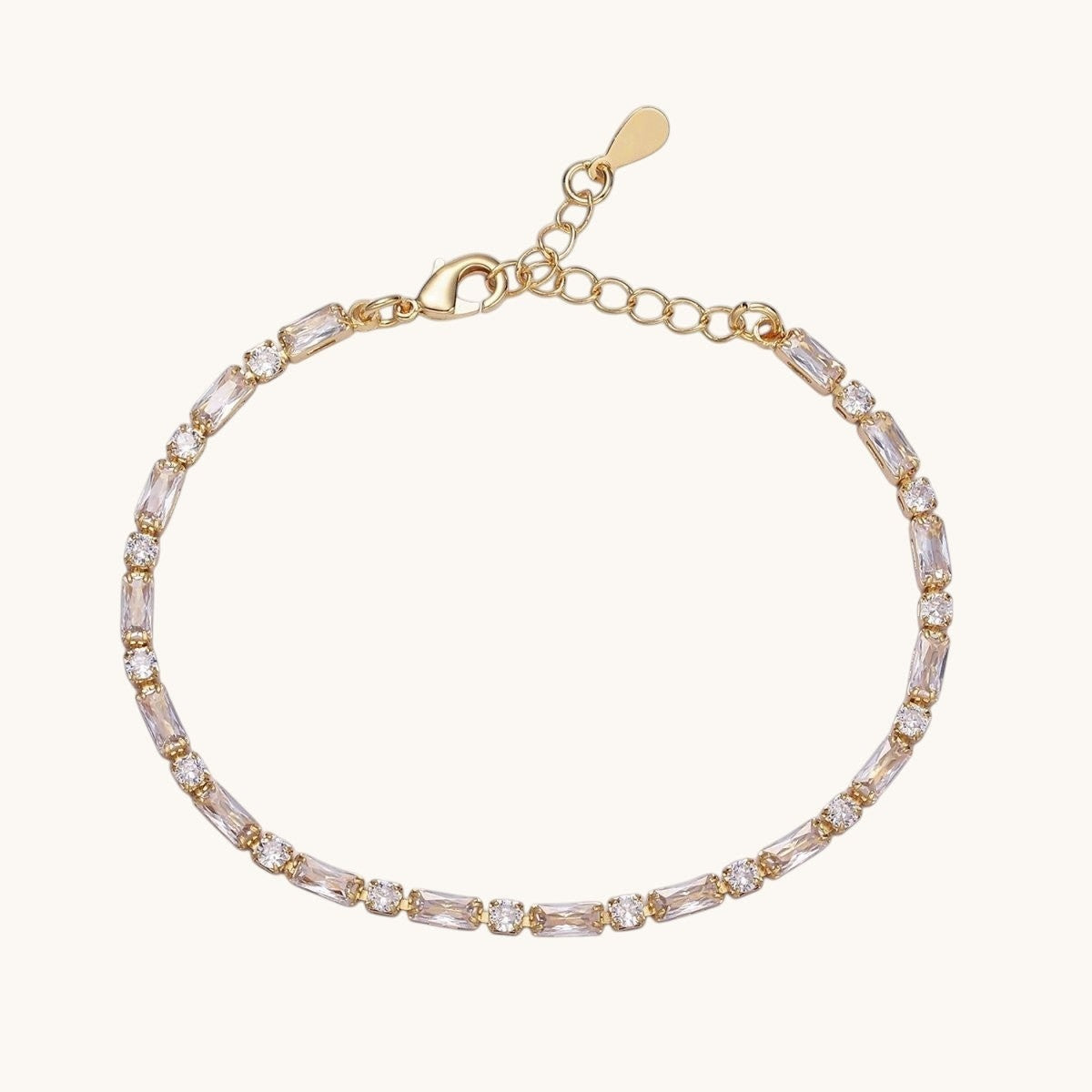 16K Gold Filled Green, Checkered, Black, Clear, Pink 2.5mm Baguette Round CZ 6.5 Inch Tennis Chain Bracelet