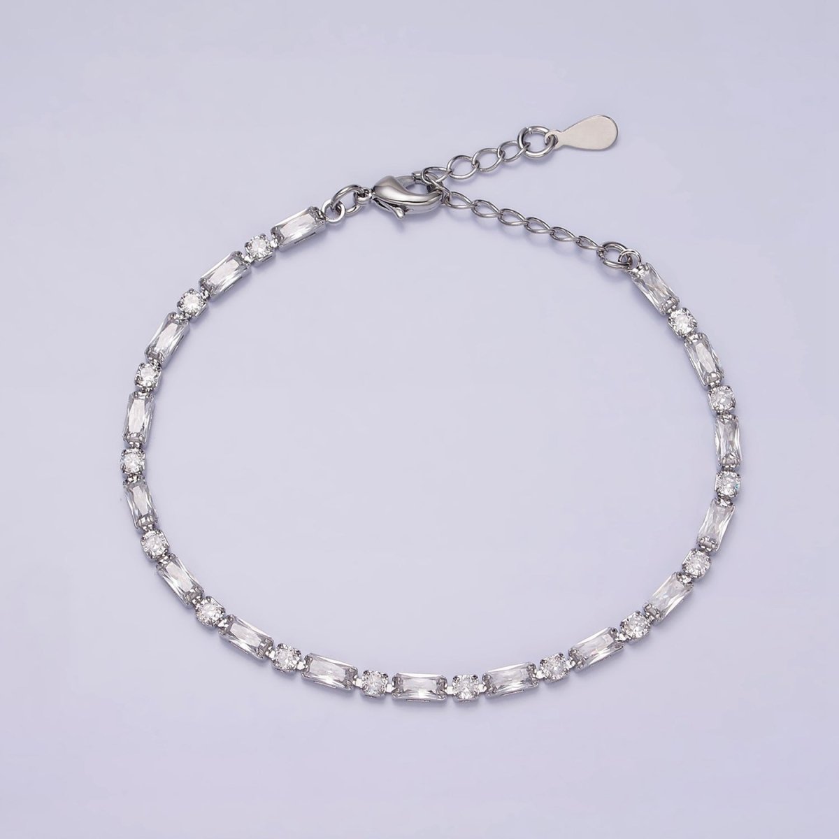 16K Gold Filled Green, Checkered, Black, Clear, Pink 2.5mm Baguette Round CZ 6.5 Inch Tennis Chain Bracelet