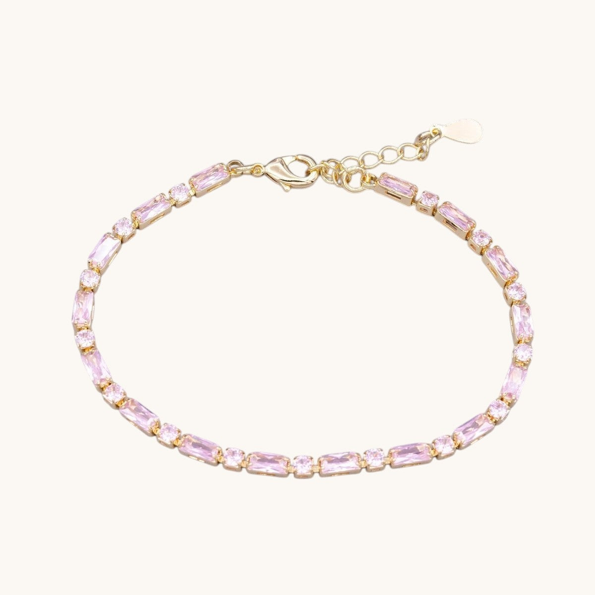 16K Gold Filled Green, Checkered, Black, Clear, Pink 2.5mm Baguette Round CZ 6.5 Inch Tennis Chain Bracelet