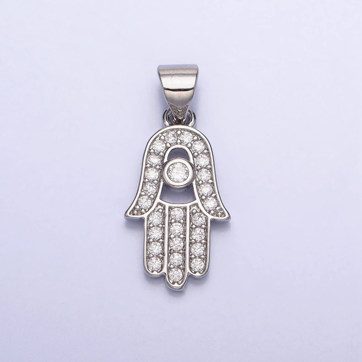 Gold-Filled 23mm Micro Pave Clear CZ Protection Hamsa Hand Evil Eye Pendant in Gold or Silver