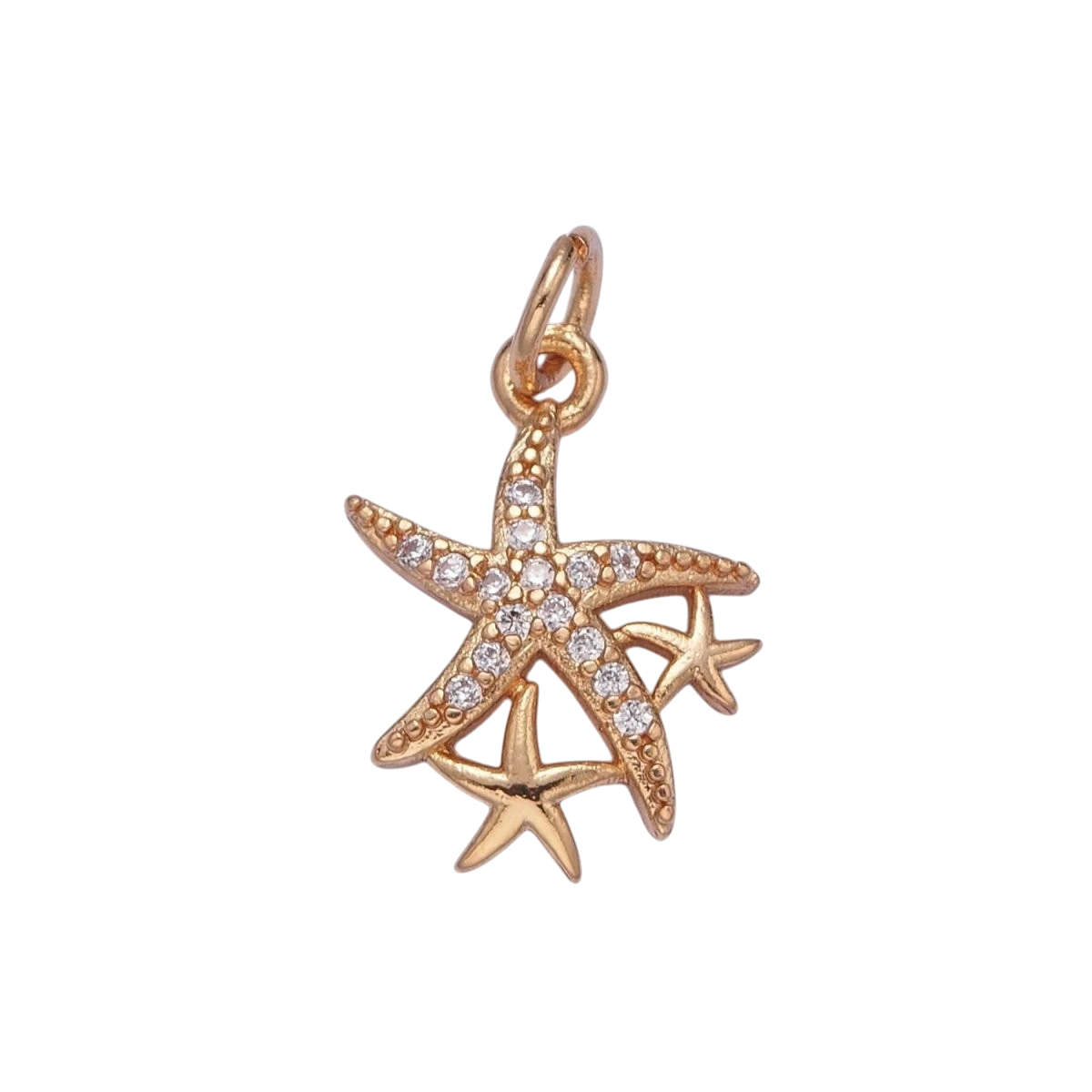 16K Gold Filled Micro Paved Clear/Multicolor CZ Ocean Starfish Beach Charm
