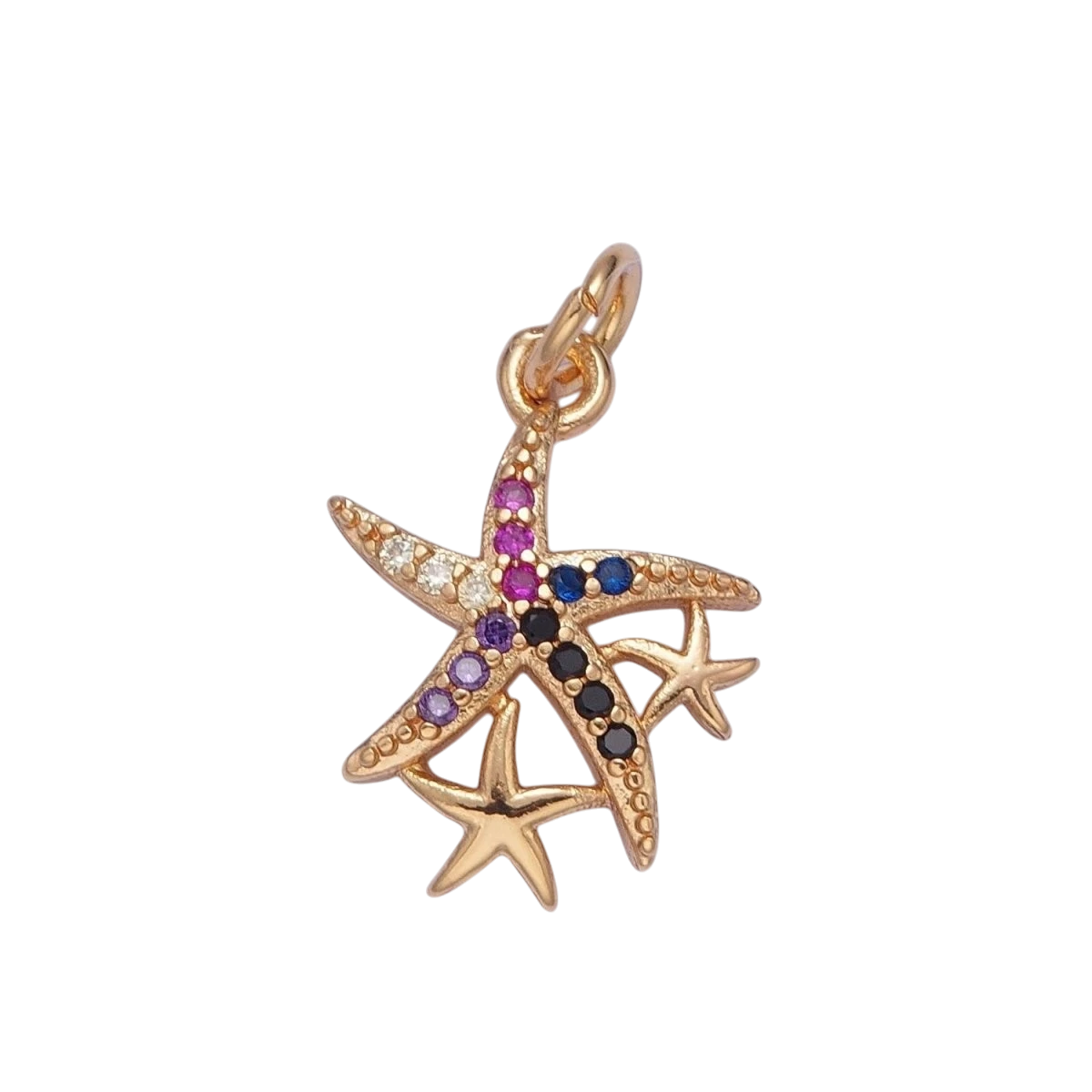 16K Gold Filled Micro Paved Clear/Multicolor CZ Ocean Starfish Beach Charm
