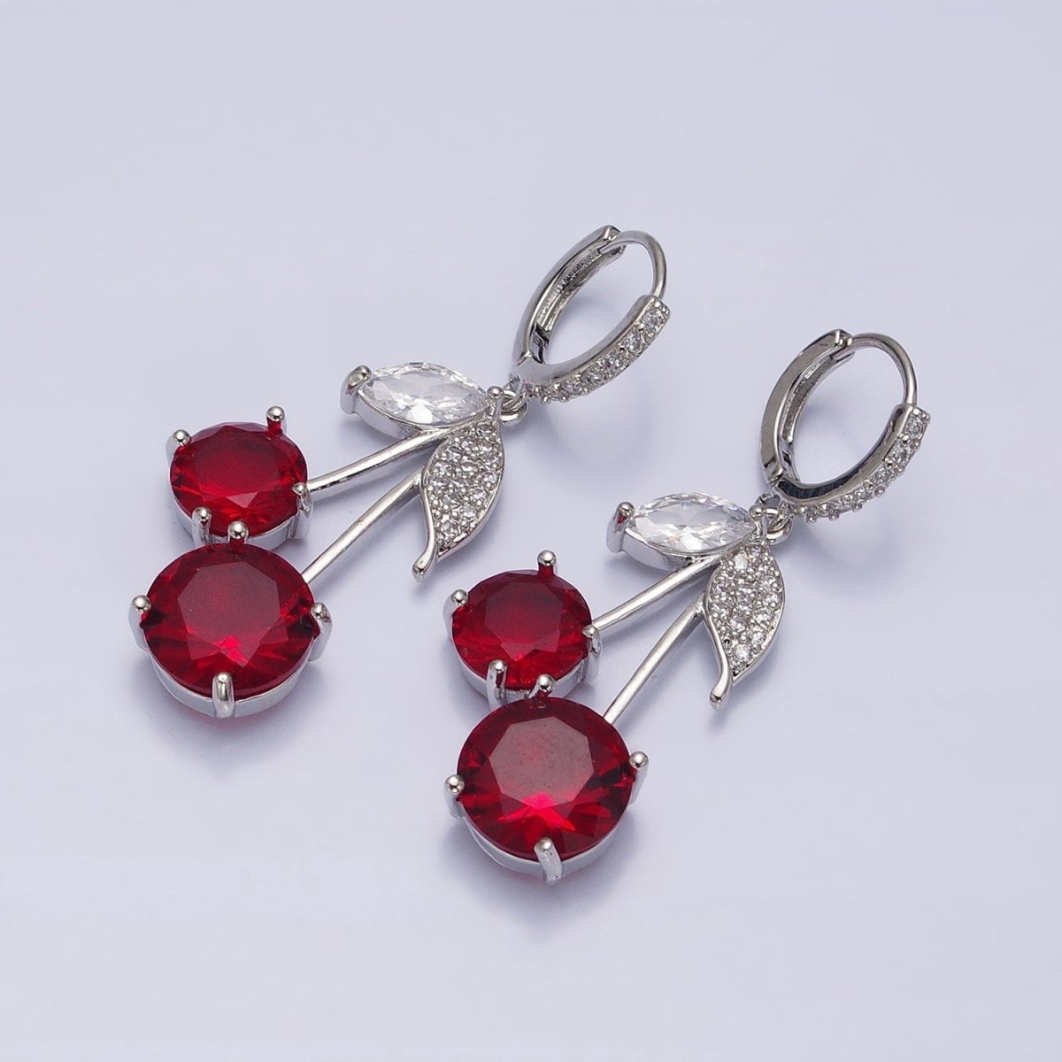16K Gold Filled Red Cherry Fruit Drop Micro Pave Huggie Earrings in Gold & Silver