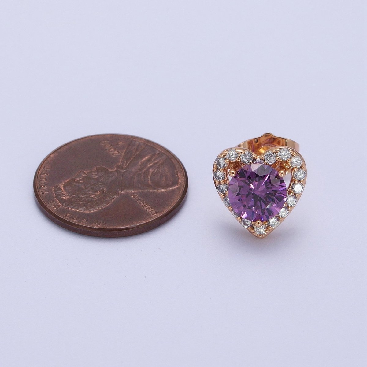 Dainty 16K Gold Filled Red Heart CZ Micro Pave Open Stud Earrings