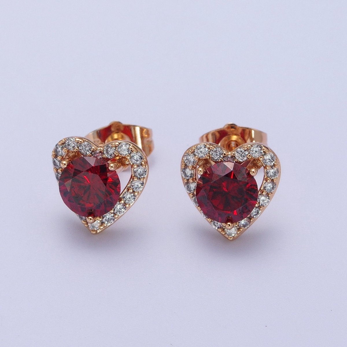 Dainty 16K Gold Filled Red Heart CZ Micro Pave Open Stud Earrings
