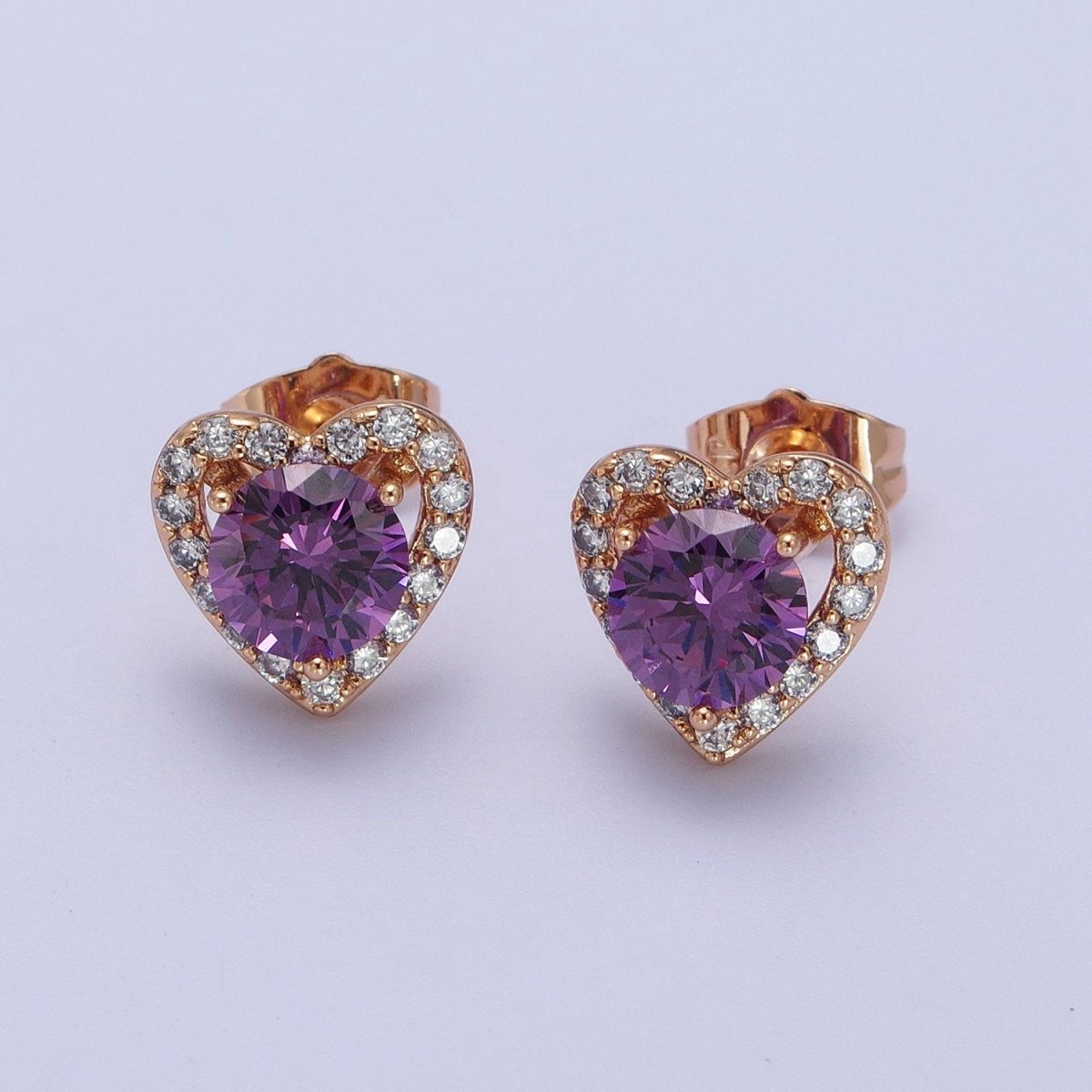 Dainty 16K Gold Filled Red Heart CZ Micro Pave Open Stud Earrings