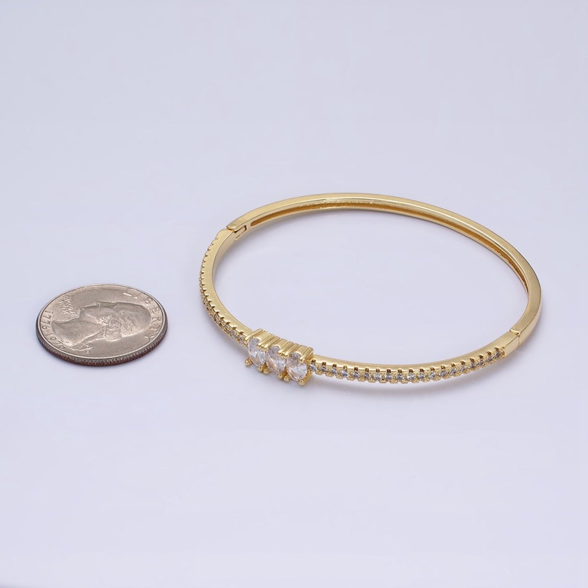 16K Gold Filled Triple Oval CZ Micro Paved CZ Stackable Hinge Bangle Bracelet