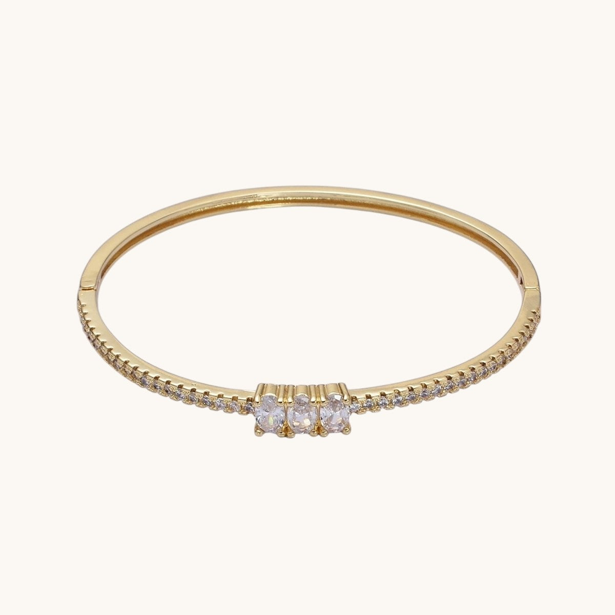 16K Gold Filled Triple Oval CZ Micro Pave CZ Stackable Hinge Bangle Bracelet