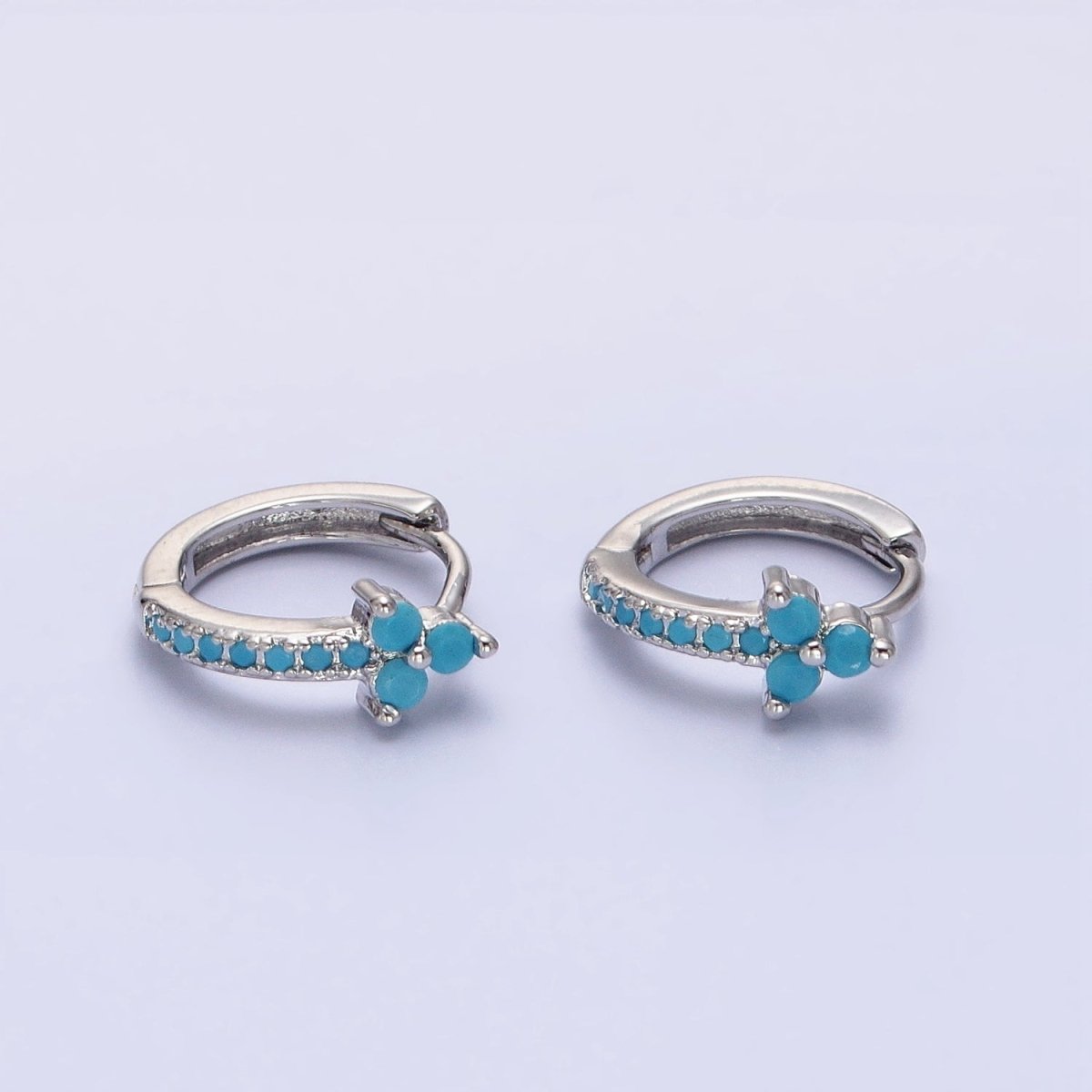 16K Gold Filled Turquoise Lined Arrow Triple Flower 11mm Cartilage Huggie Earrings in Gold & Silver